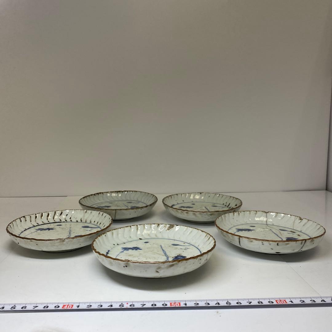 江戸初期 初期伊万里 染付 中皿 5枚 東キ8-0121☆2F
