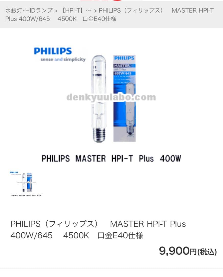 PHILIPSフィリップス　MASTER HPI-T Plus 400W/645
