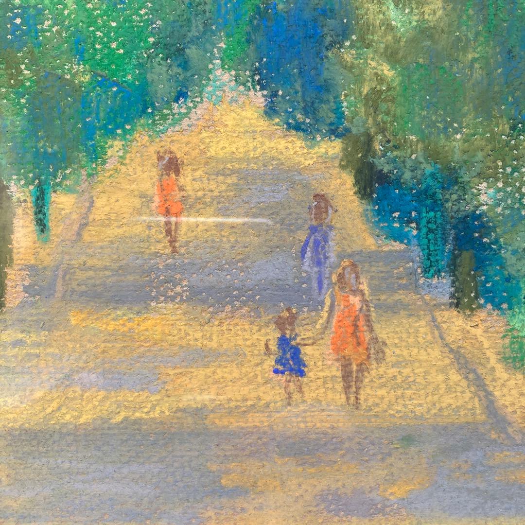 石川響 「ローマ　ボルゲーゼ公園」額縁約52×43パステル画約33×24cm