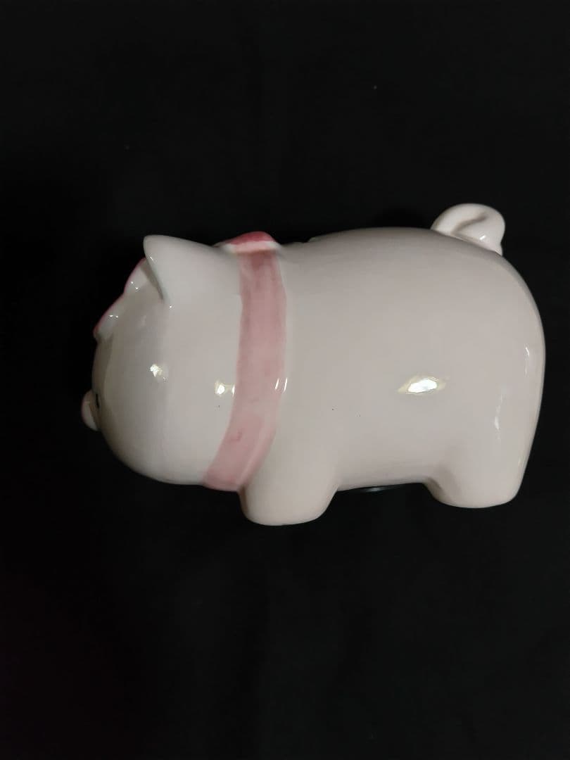 美品レトロ貴重　キティちゃん豚の 陶器貯金箱 ピンクのお花