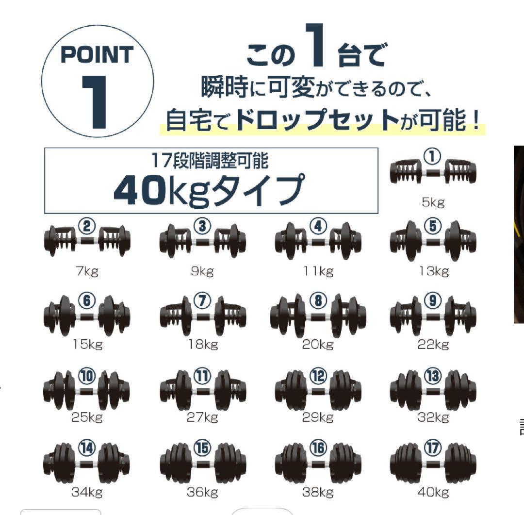 可変式ダンベル 40kg 2個セット