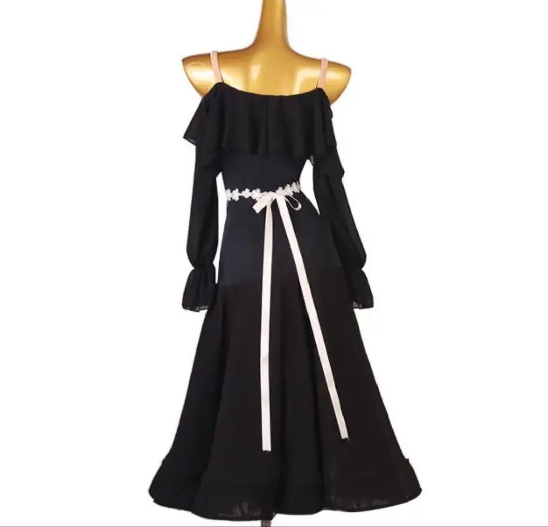 社交ダンスドレス 石なし Sサイズ 美品 used 青 ブルー 黒　ブラック