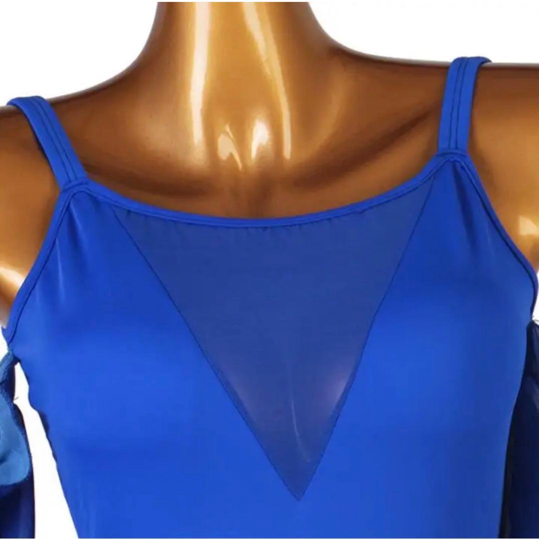 社交ダンスドレス 石なし Sサイズ 美品 used 青 ブルー 黒　ブラック