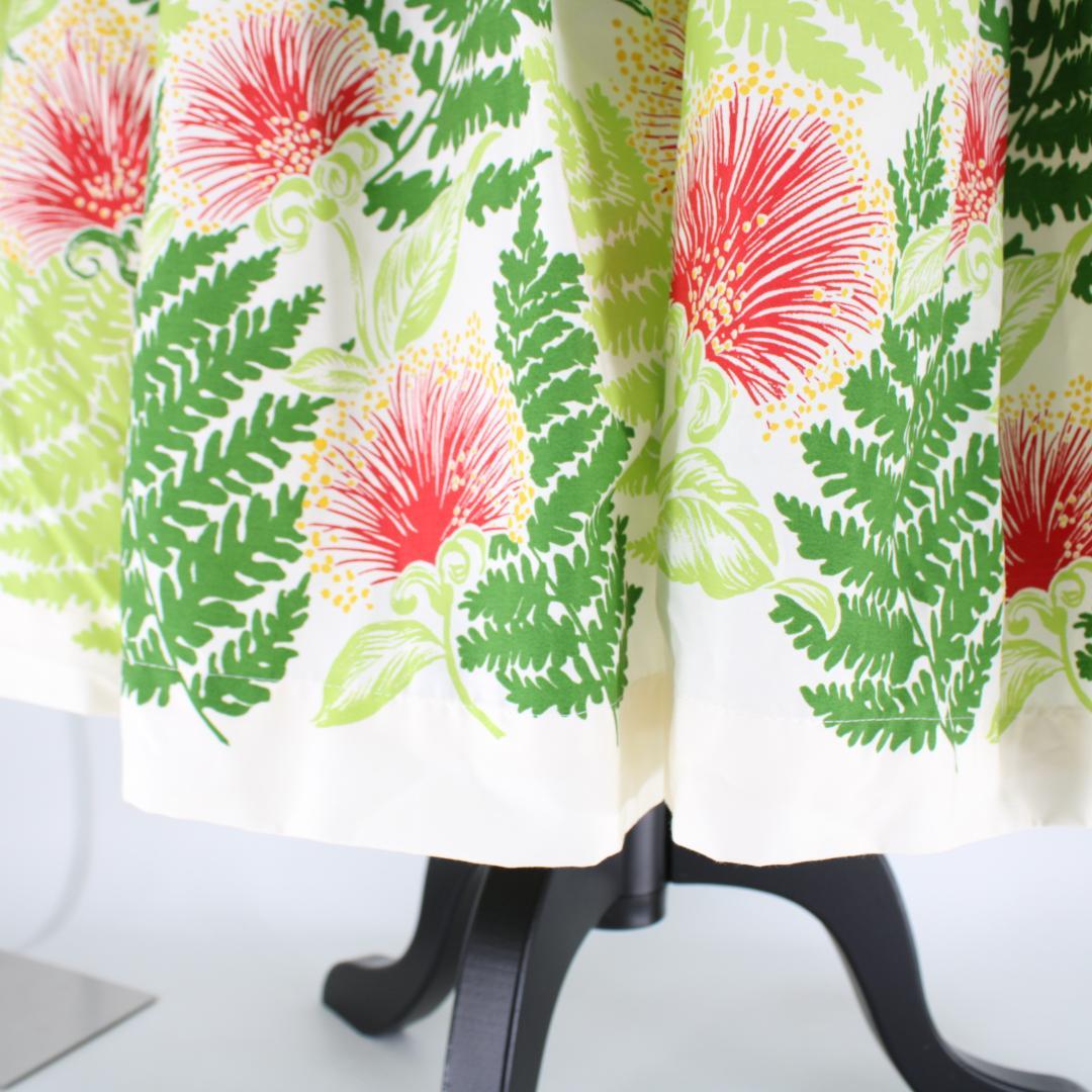 【フラダンス衣装】ホワイト Pualani ワンピースドレス レフア柄 白 赤