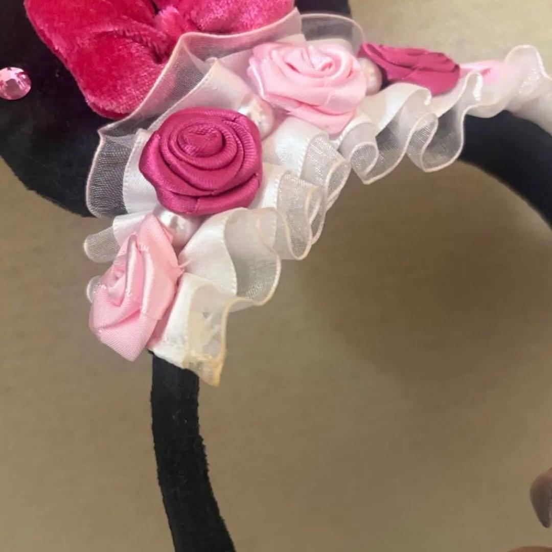ミニー 薔薇 レース カチューシャ ディズニー 黒 ピンク