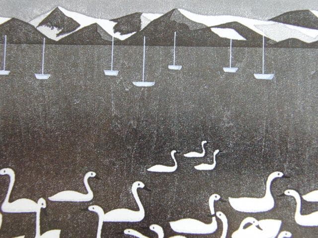 斎藤清、【会津の冬（68）猪苗代湖】、希少な大判額装用画集より、美品、新品額装付