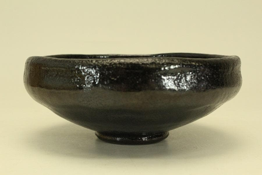 茶道具 大野九行 造 黒楽平茶碗 共箱 美品(ZE939)