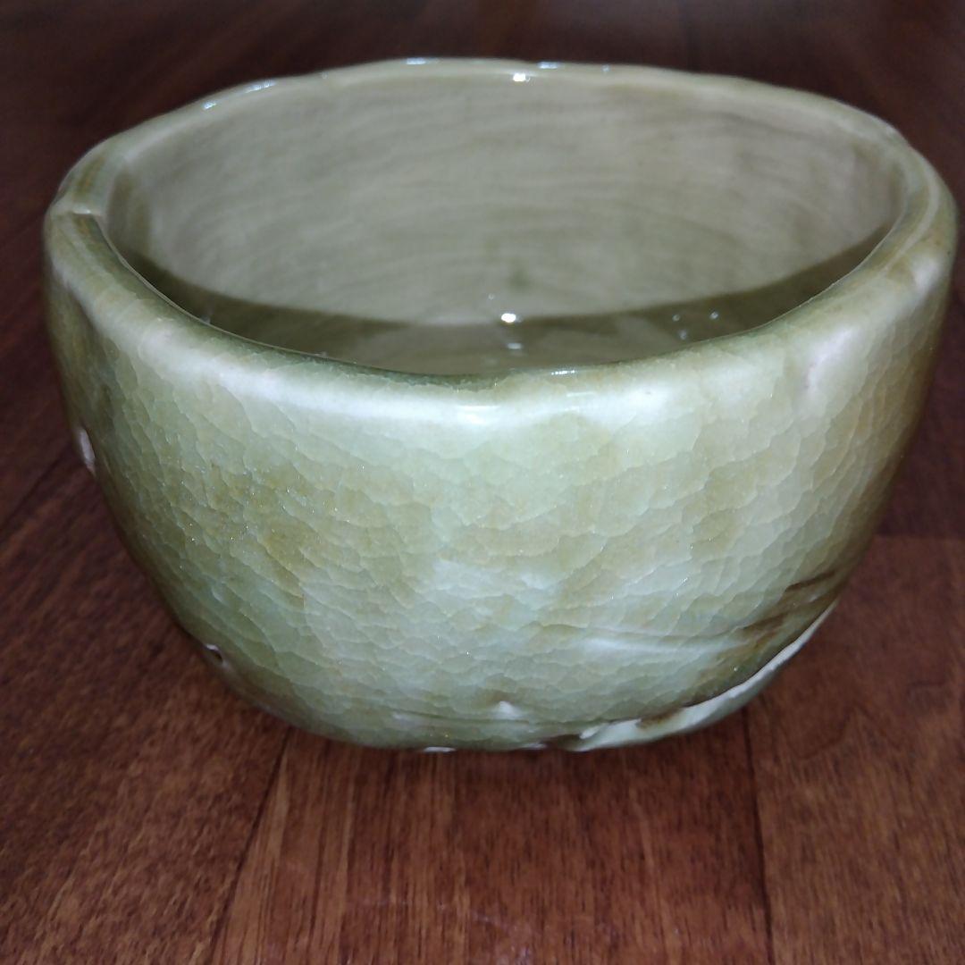 【レア 一点物】鉢 蜻蛉 緑色 陶器製 トンボ 850g