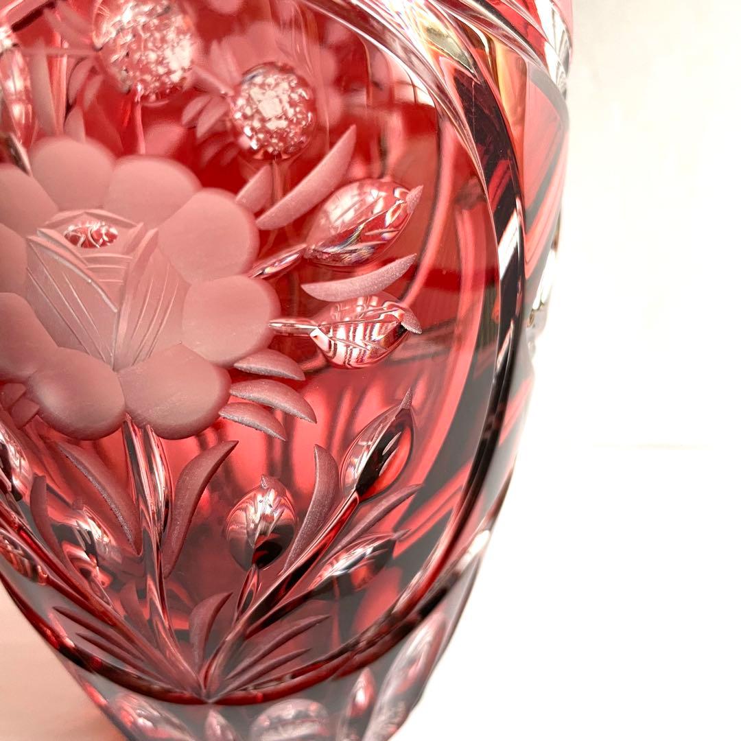 DRESDEN KRISTALL クリスタルガラス 切子 花瓶 レッド 未使用級