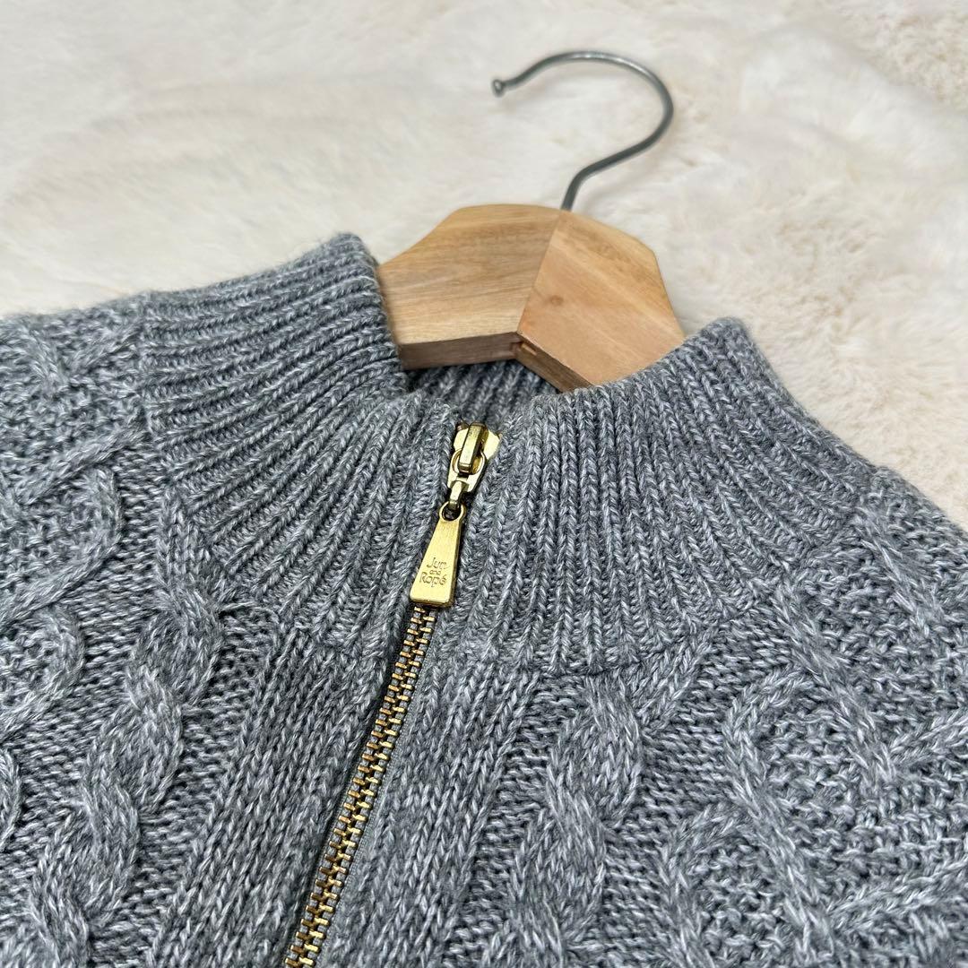 ✨美品✨ジュンアンドロペ 防風裏地付 ケーブルニット ジップブルゾン グレー M