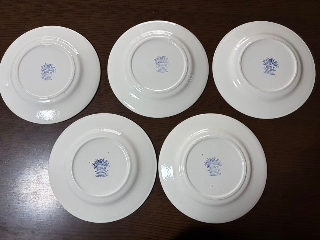 赤い花柄陶磁器皿/フランス製アンティーク食器 大皿5枚セット