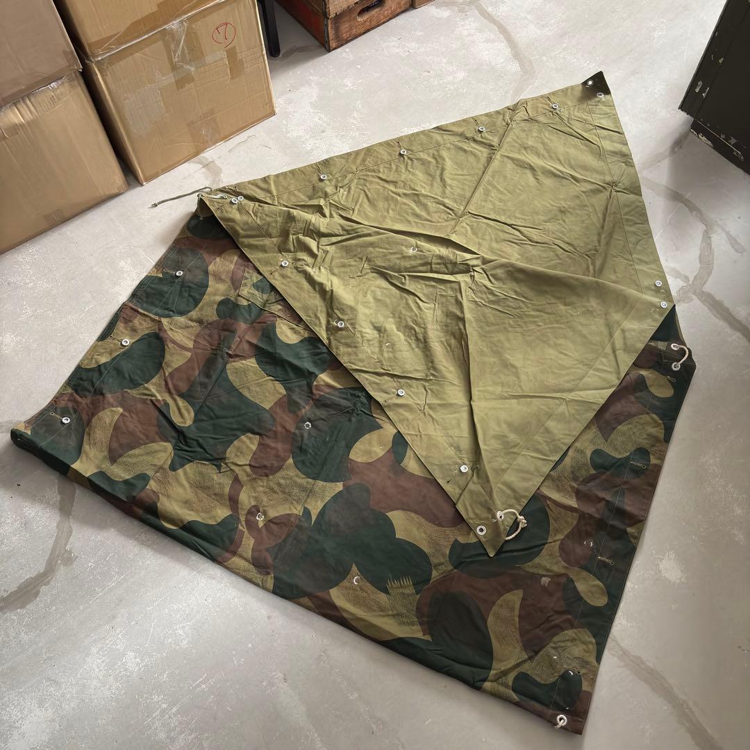 ③ベルギー軍実物 50s ブラッシュストロークカモ テント 軍幕 パップテント