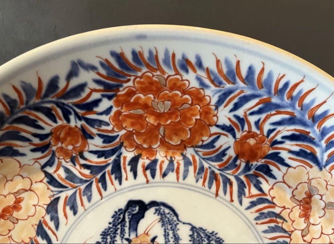 古伊万里 染錦 花図 大皿 骨董 飾皿 色絵