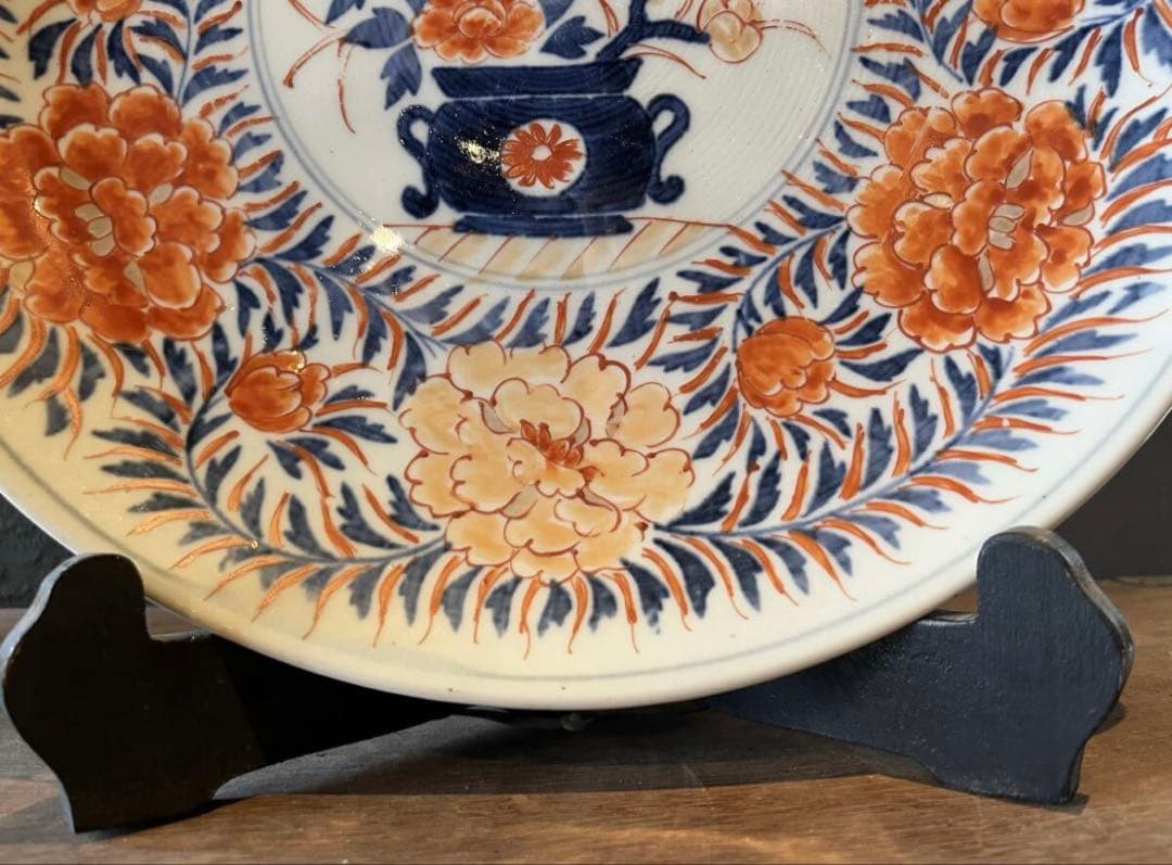 古伊万里 染錦 花図 大皿 骨董 飾皿 色絵