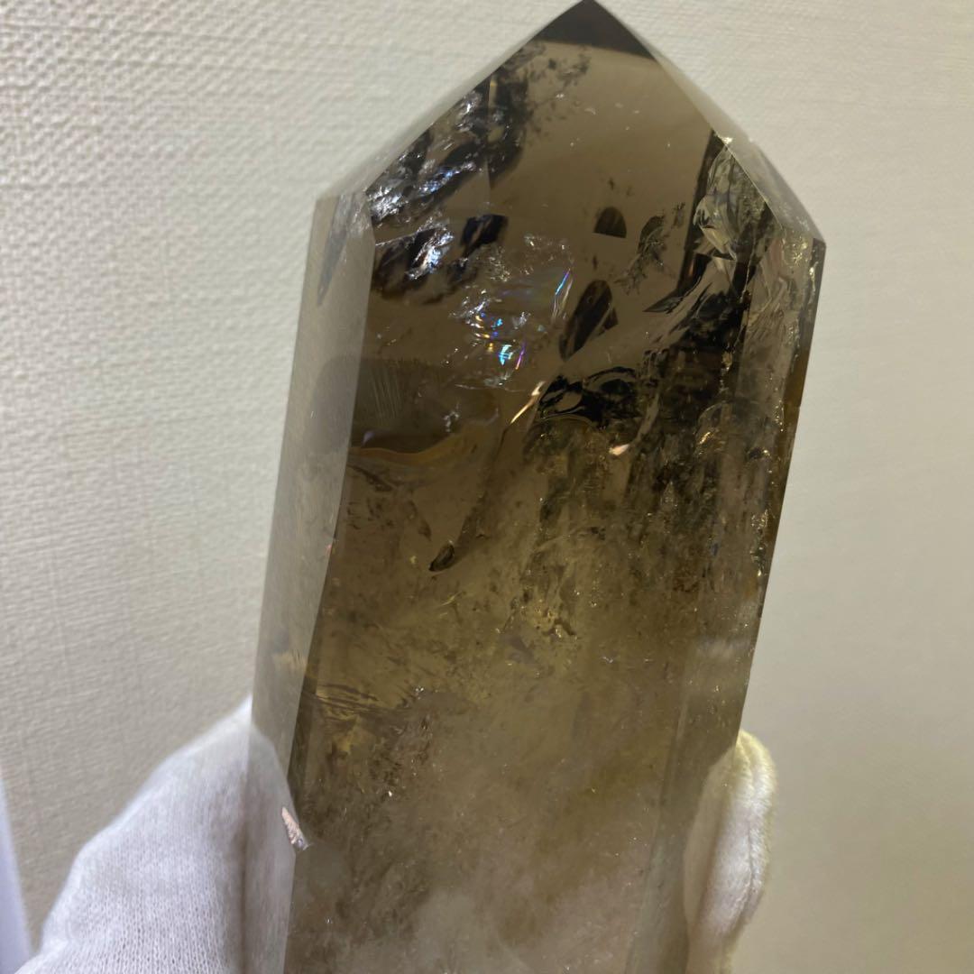 レインボー☆魔除 スモーキークォーツ水晶六角柱☆パワーストーン 天然石 A649