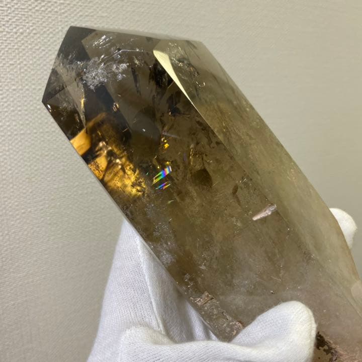 レインボー☆魔除 スモーキークォーツ水晶六角柱☆パワーストーン 天然石 A649