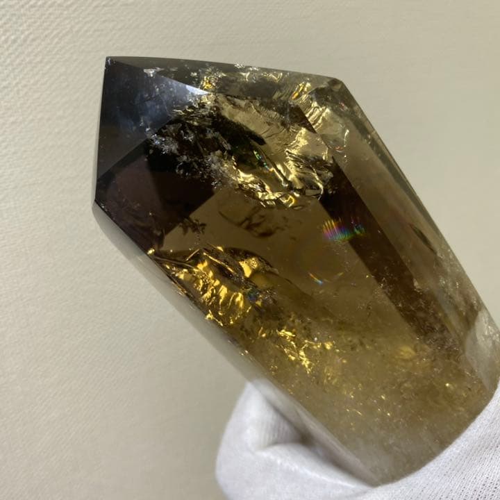 レインボー☆魔除 スモーキークォーツ水晶六角柱☆パワーストーン 天然石 A649