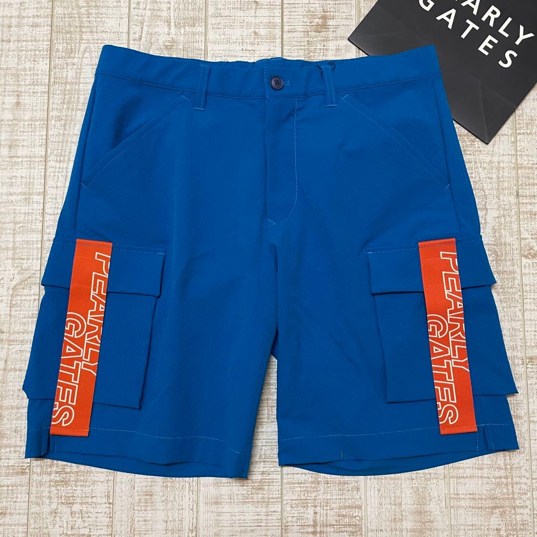 新品 パーリーゲイツ ハーフパンツ ロゴテープ ブルー Mサイズ（4）