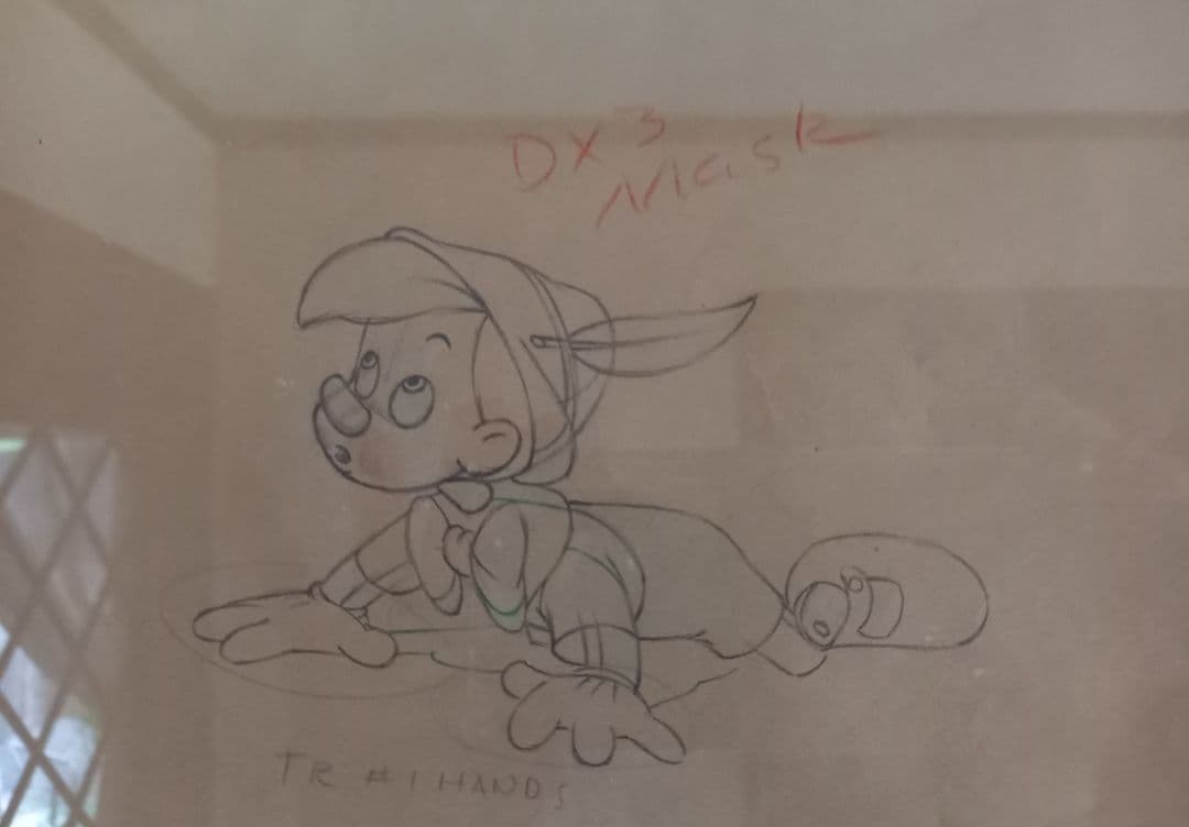 ディズニーピノキオ セル画の下書きデッサン画