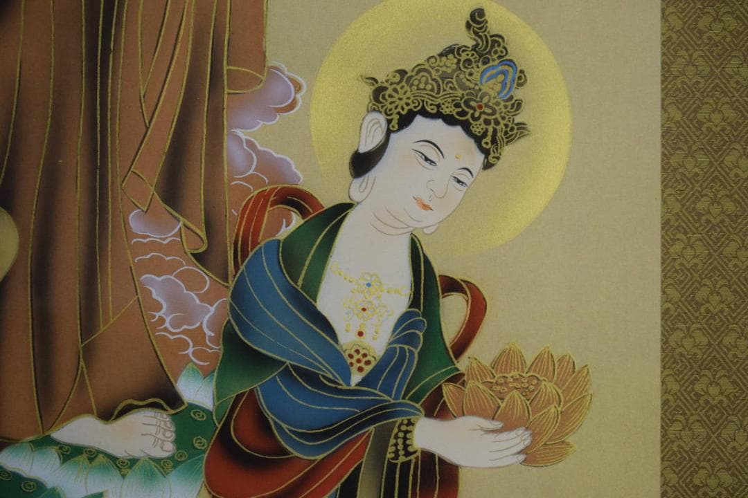 真作/立志/三尊佛/桐共箱付/布袋屋掛軸HF-468