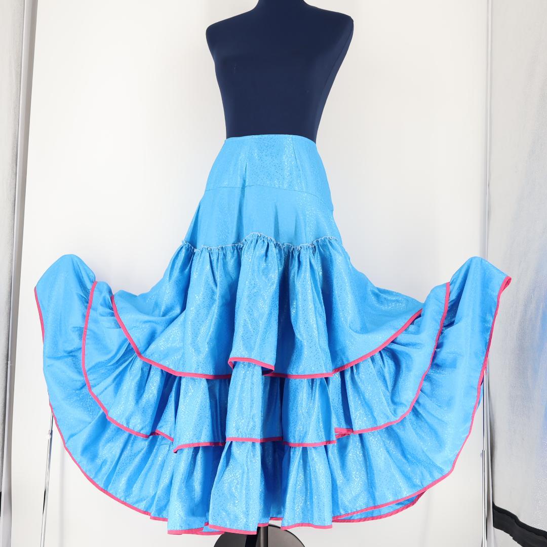 【美品 フラメンコ衣装】水色 ファルダ スカート ボランテ フリル ブルー
