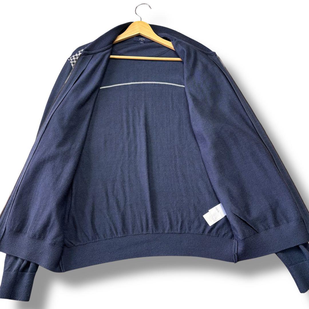 美品/3L Callaway ニットジップアップジャケット チェック ゴルフ