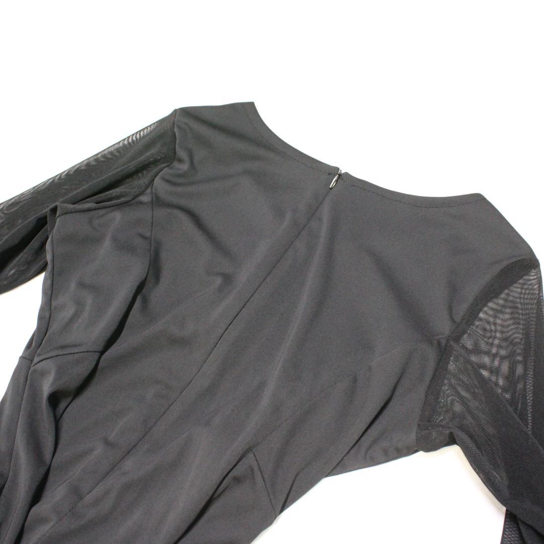 【美品 社交ダンス衣装】ワンピース ドレス JUN 黒 シースルー シンプル