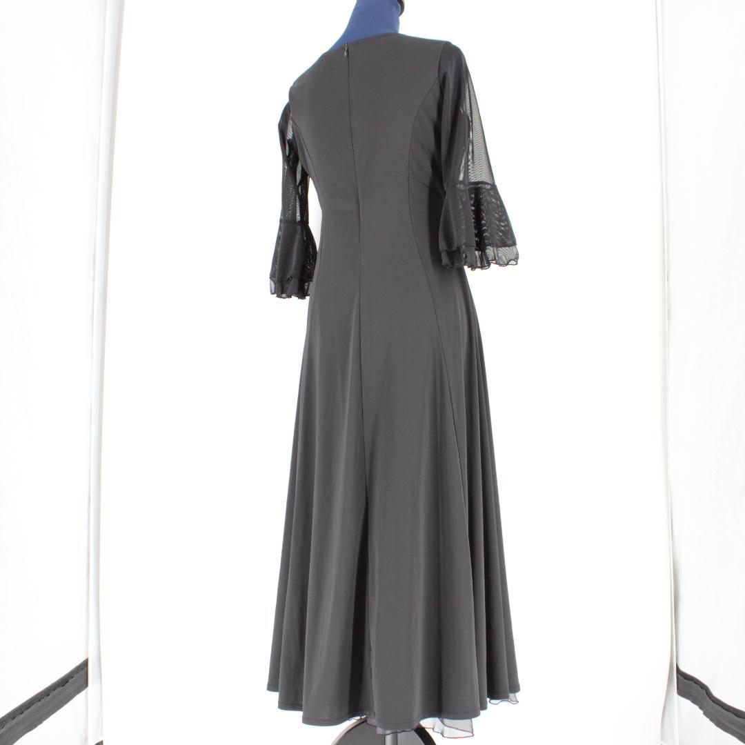 【美品 社交ダンス衣装】ワンピース ドレス JUN 黒 シースルー シンプル