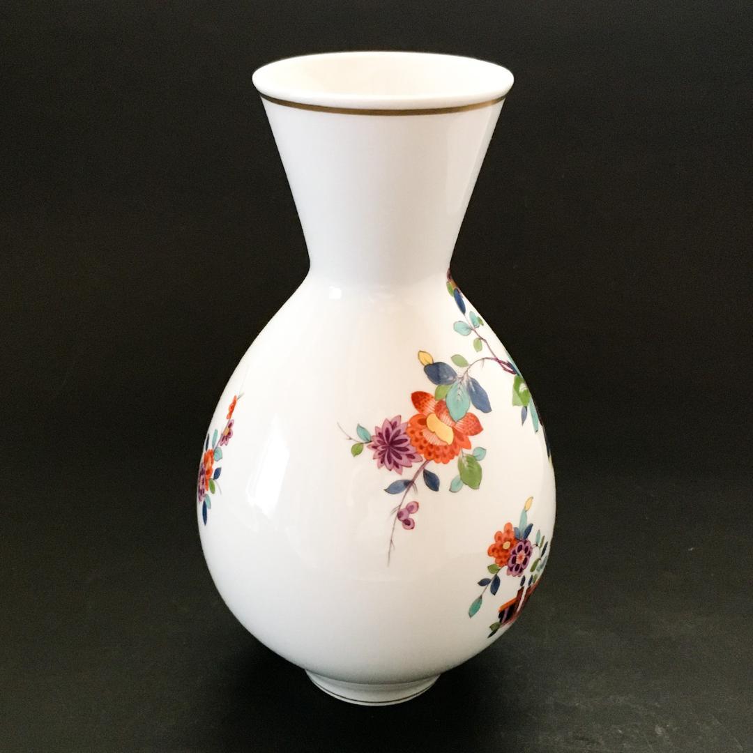 マイセン 金彩 柿右衛門写し 色絵岩菊牡丹絵図 花瓶 高さ21cm