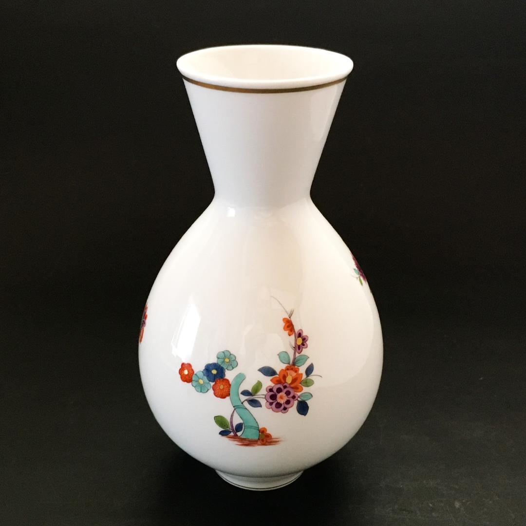 マイセン 金彩 柿右衛門写し 色絵岩菊牡丹絵図 花瓶 高さ21cm