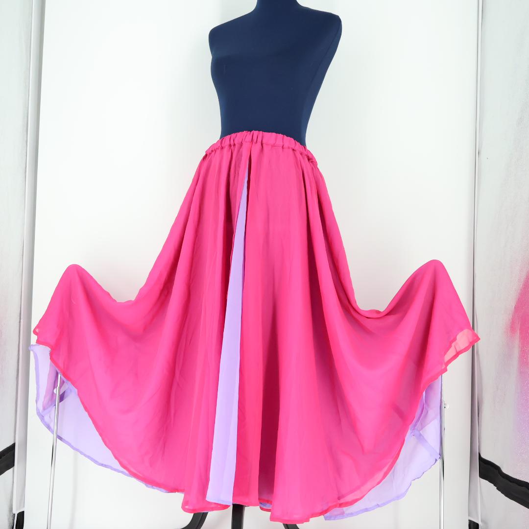 【ベリーダンス用衣装】ピンク×パープル ボリューム ジプシースカート フレア