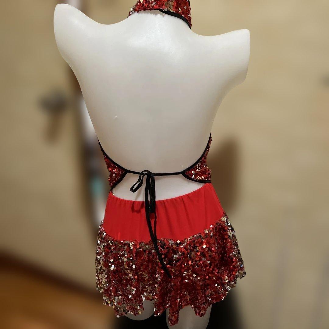 赤 スパンコール ホルターネック ダンスドレス MEDIUM SIZE