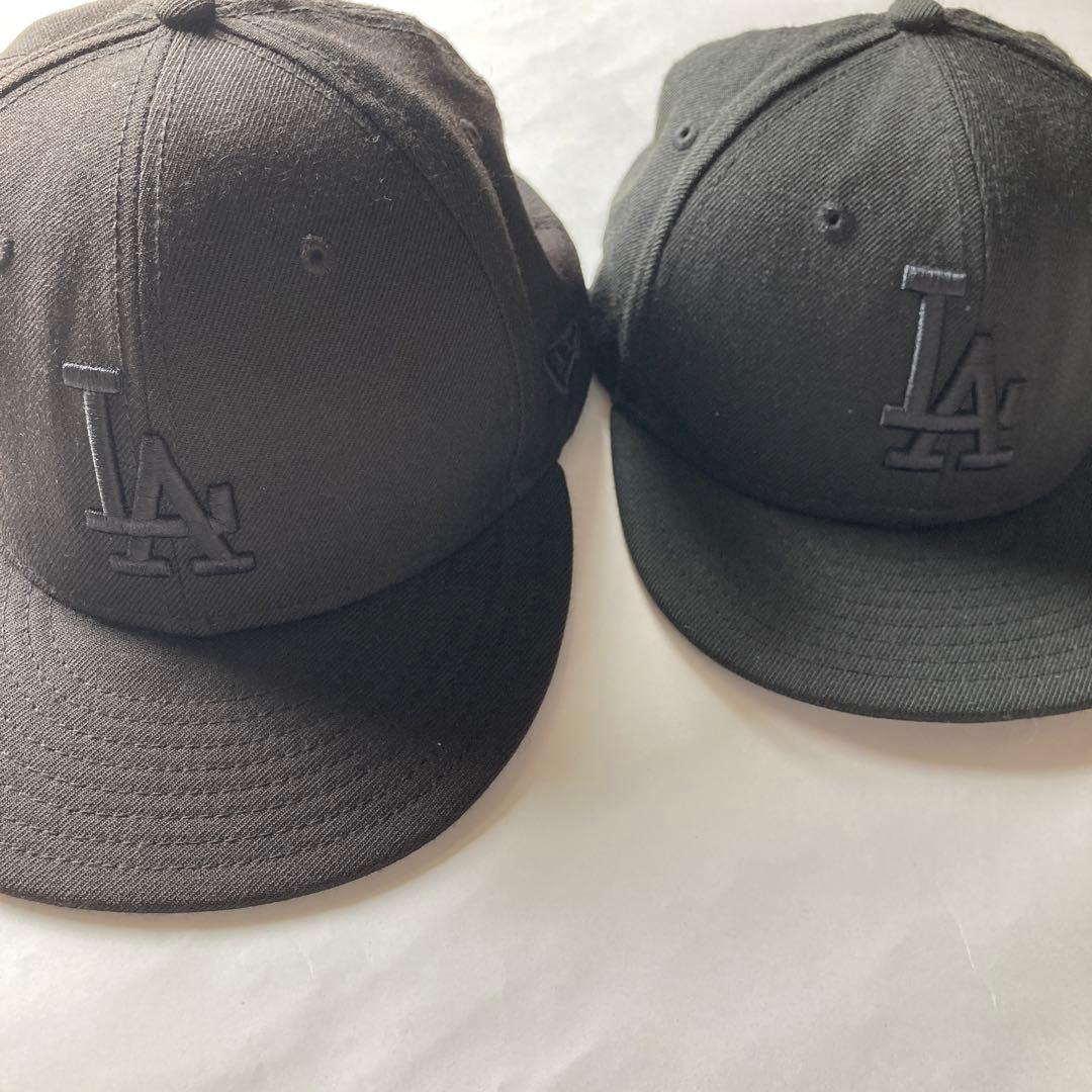 【中古】MLB ドジャース キャップ 2個セット黒/黒 7 3/4と6 1/2