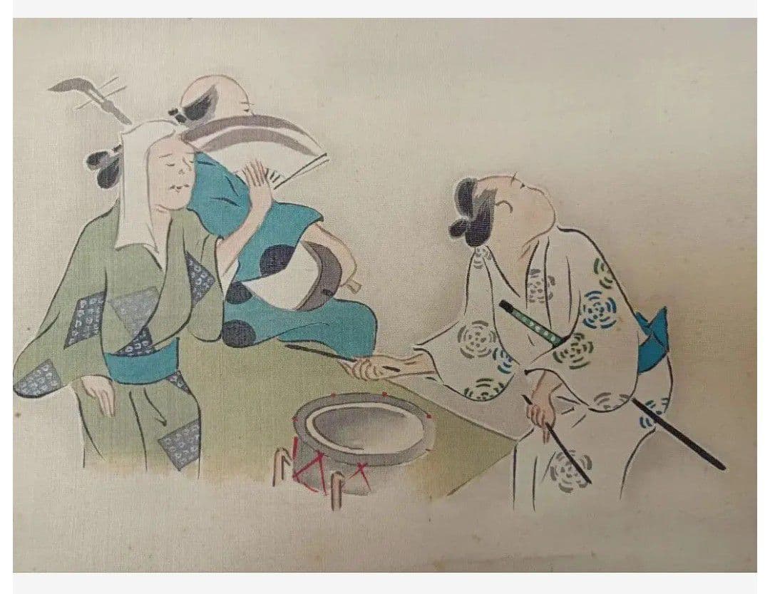 希少 月夜の盆踊り 月夜神楽 慰霊 掛軸 仏教 禅 日本画 美術 骨董品