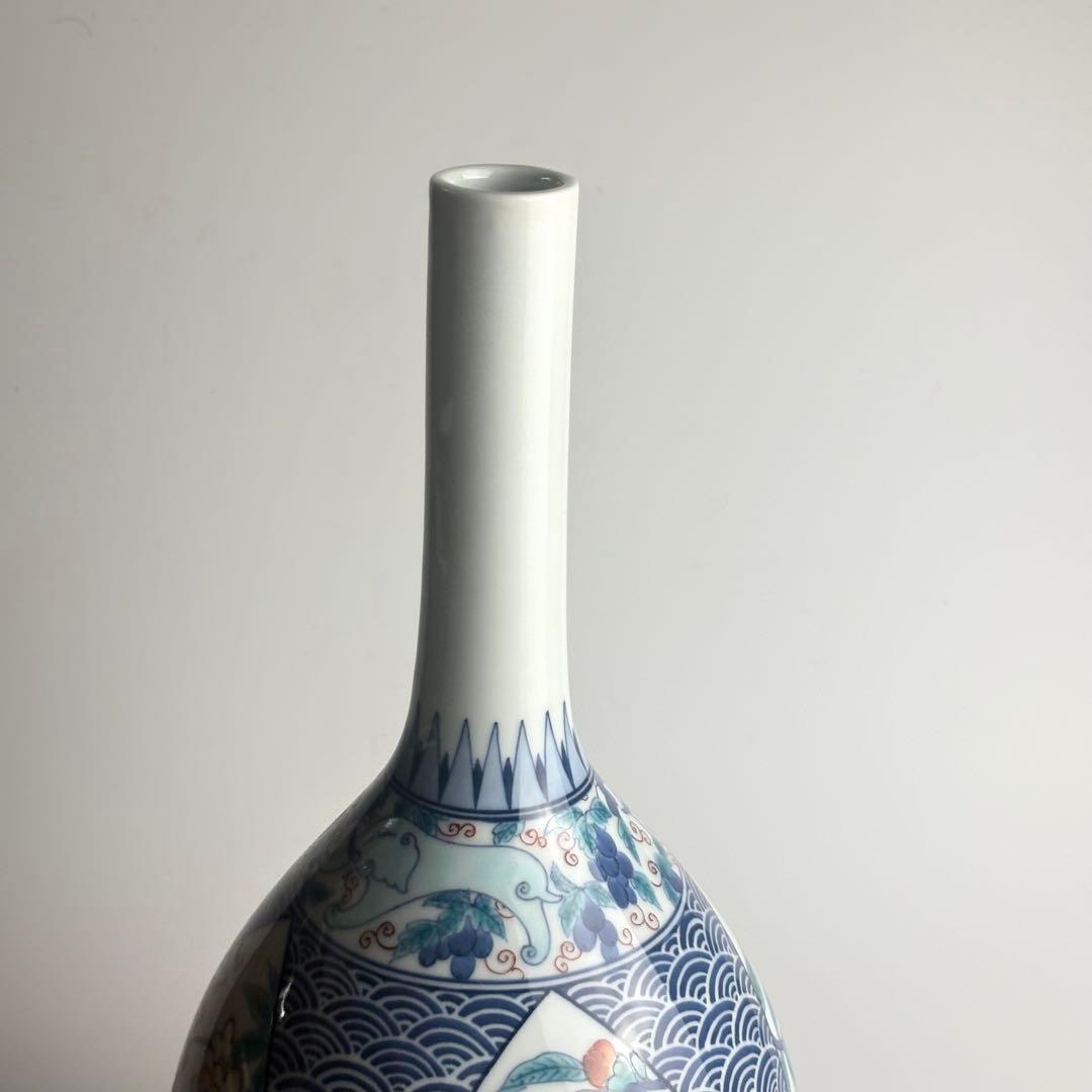 鍋島焼 阪井茂治作 花瓶 花器 共箱 壺 陶磁 花生 飾壺 古美術品