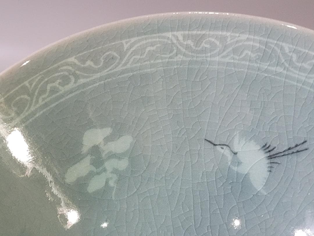 高麗 青磁 雲鶴 茶碗 美品 PR034