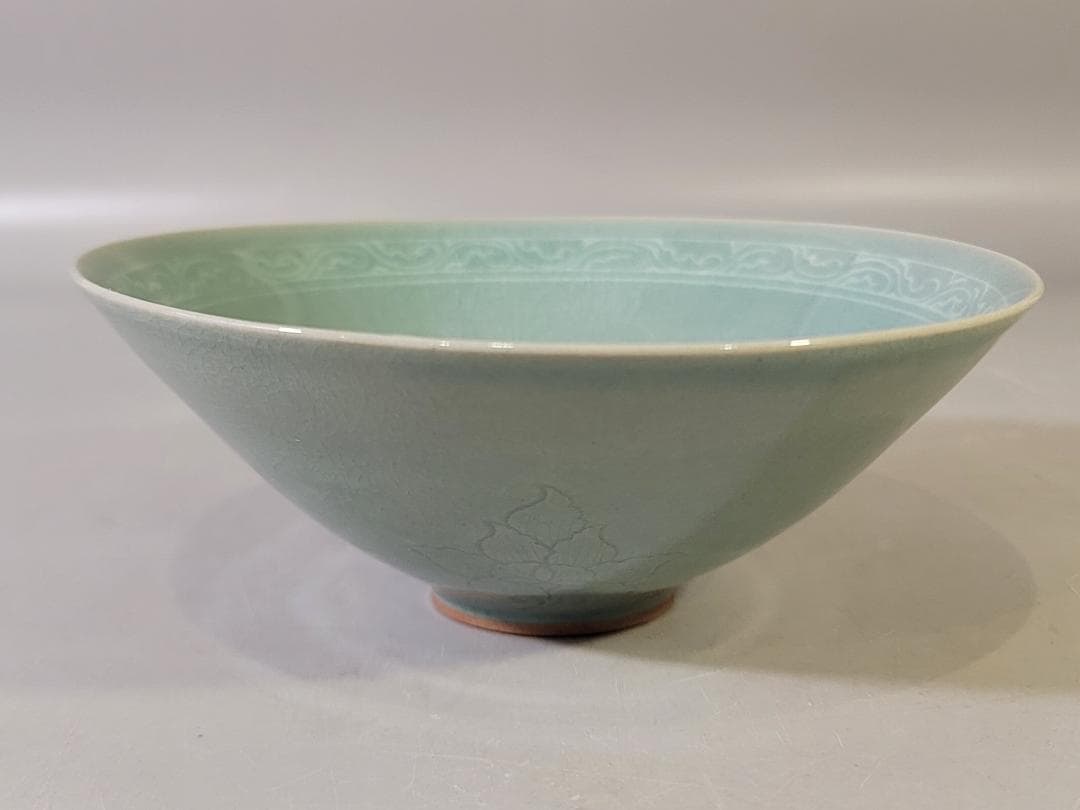 高麗 青磁 雲鶴 茶碗 美品 PR034