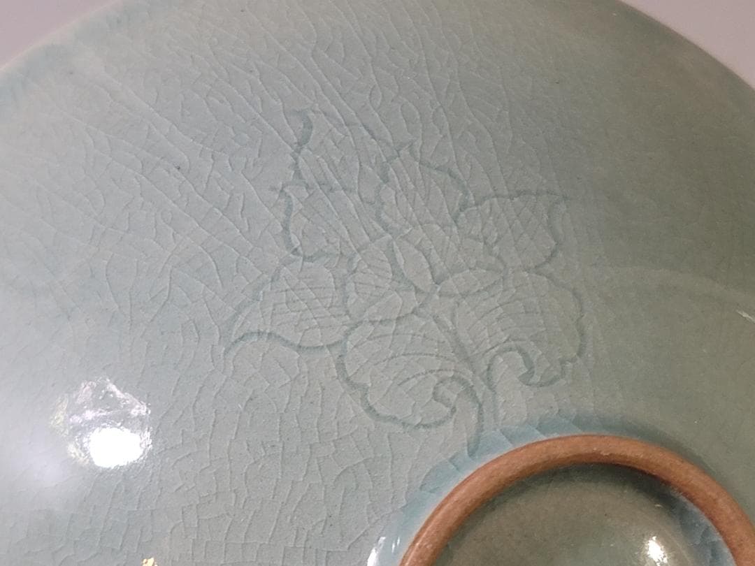 高麗 青磁 雲鶴 茶碗 美品 PR034