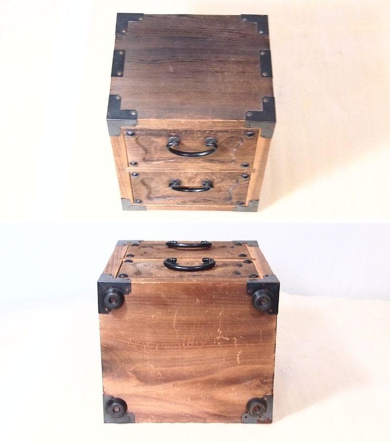 【良品】焼杉 隠し収納付き小引き出し＆裁縫箱 からくり収納/針箱 家具インテリア