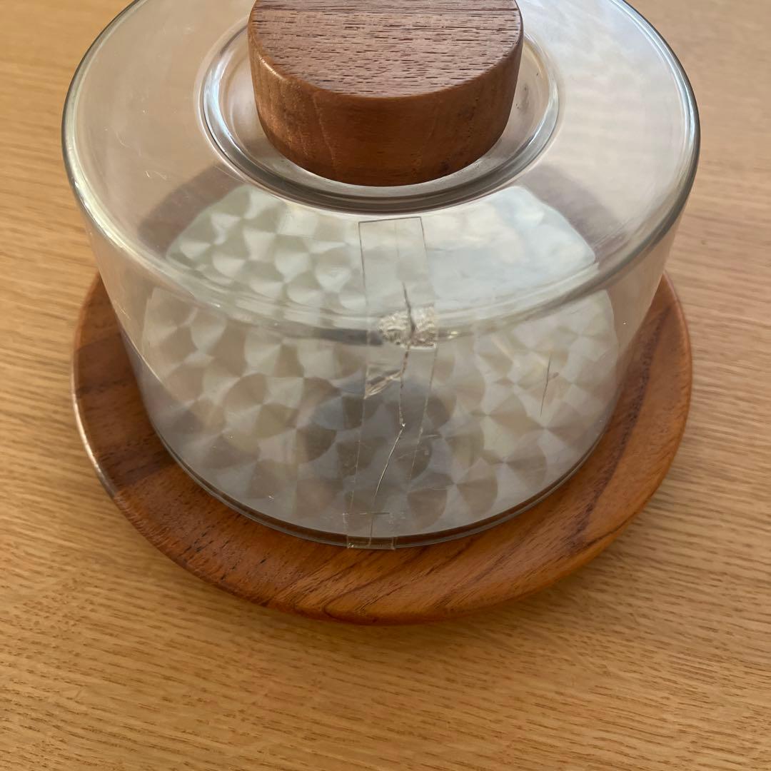 アクリルと木製のケーキドーム　北欧　チーク　アクリル
