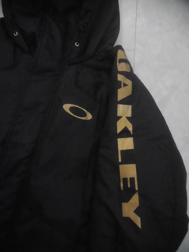 OAKLEY オークリー ロゴプリント ロング ベンチコート XL 中綿入り 黒