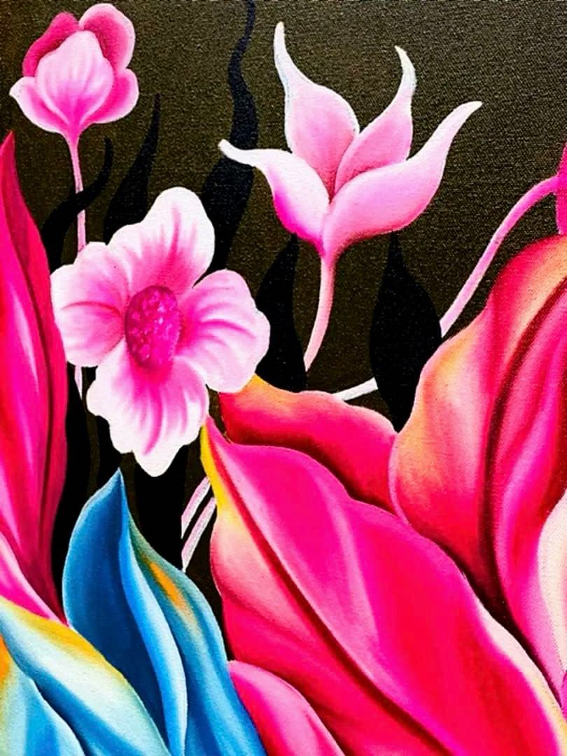 ⭐️【1029】在庫処分バリ島アート絵画グラデーション鮮やかフラワー70×90cm