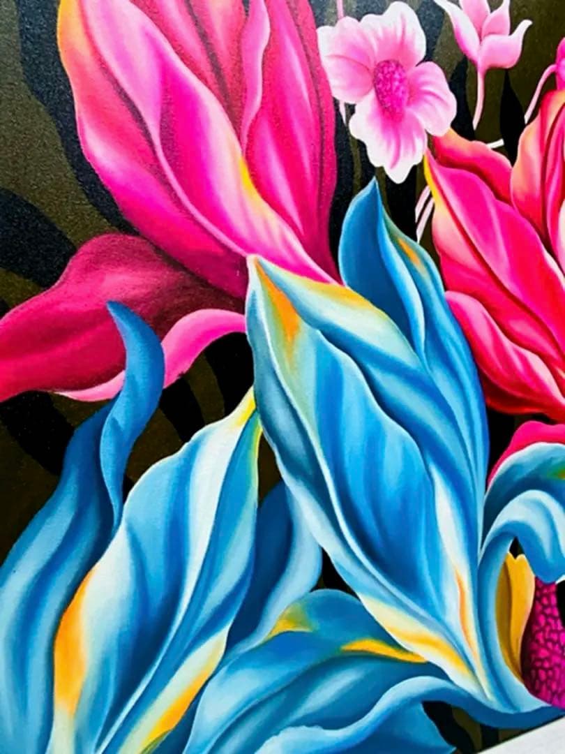 ⭐️【1029】在庫処分バリ島アート絵画グラデーション鮮やかフラワー70×90cm