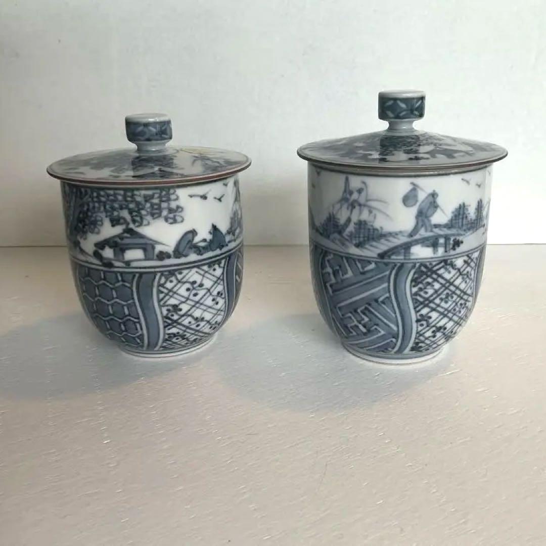⭐︎新品⭐︎ 清水焼 平安瑞昭染付風景文　フタ付夫婦茶碗2客木箱付　【宅配便送料込】