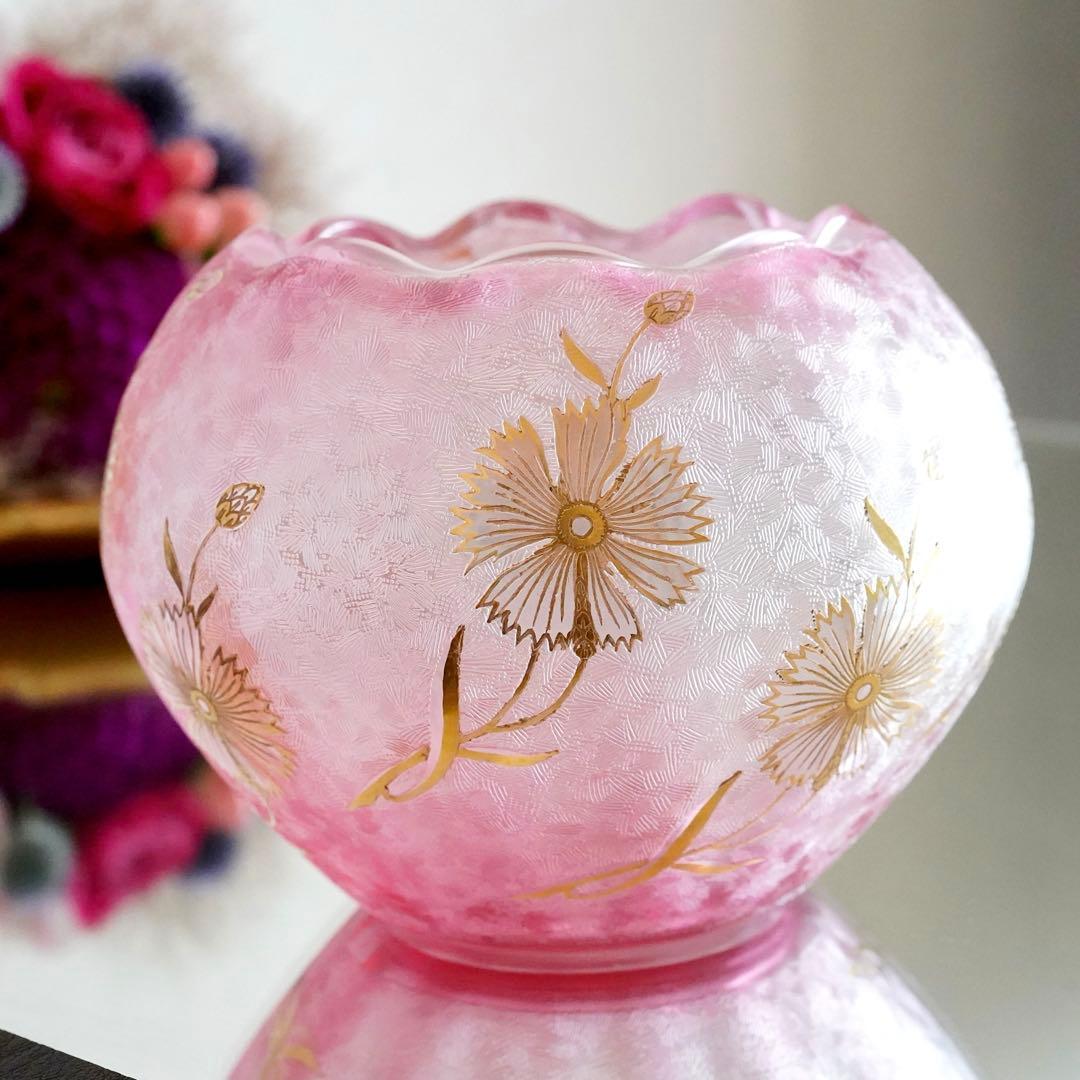 極希少★美品1900年 オールド サンルイ 金赤＆金彩 アシッドエッチング 花瓶