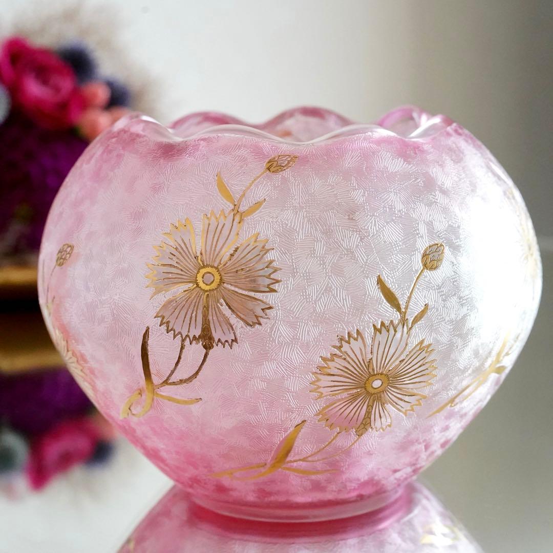 極希少★美品1900年 オールド サンルイ 金赤＆金彩 アシッドエッチング 花瓶