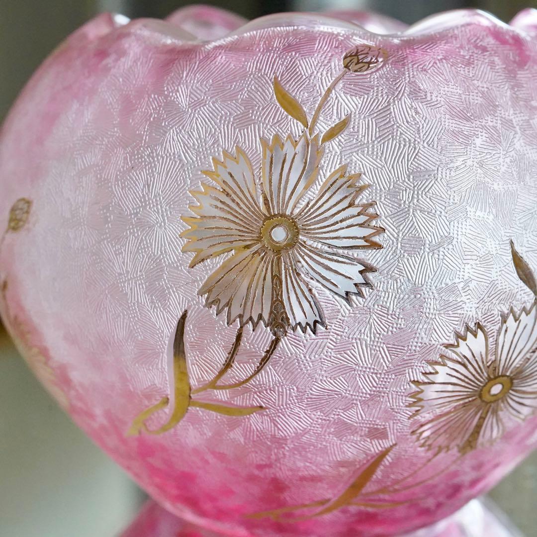 極希少★美品1900年 オールド サンルイ 金赤＆金彩 アシッドエッチング 花瓶