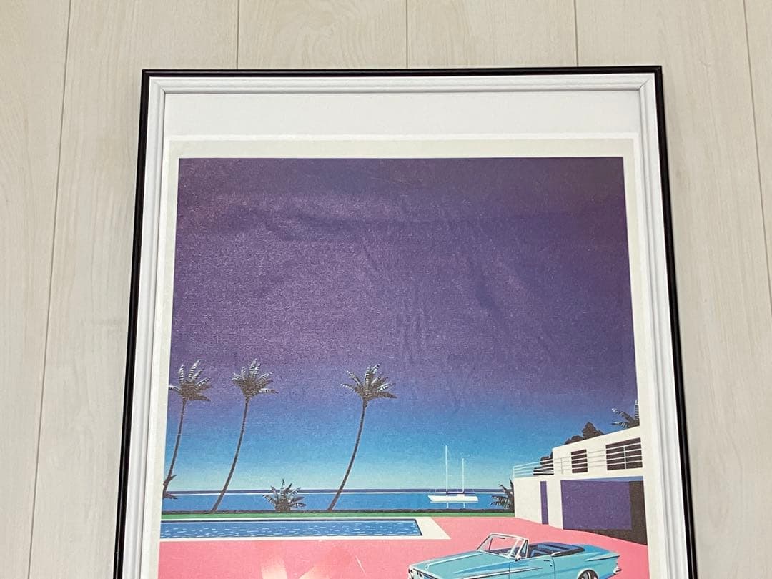【額縁付き】 永井博（Hiroshi Nagai） A2ポスター 車水色