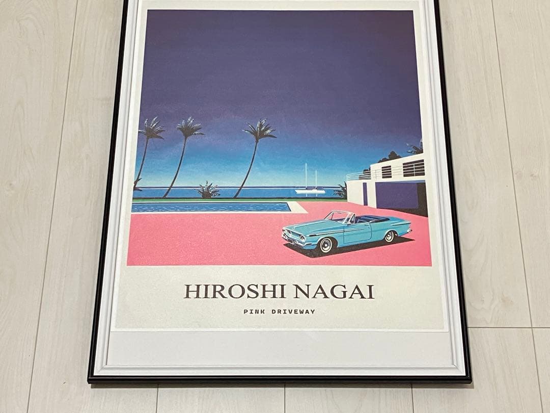 【額縁付き】 永井博（Hiroshi Nagai） A2ポスター 車水色