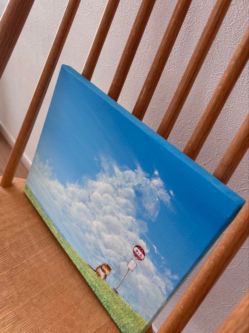 【待ちぼうけ】　アクリル画　原画　海　猫　風景